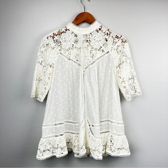 Zimmermann Caravan Embroidered Smock Top in Ivory White Crochet Lace Boho - Picture 9 of 14